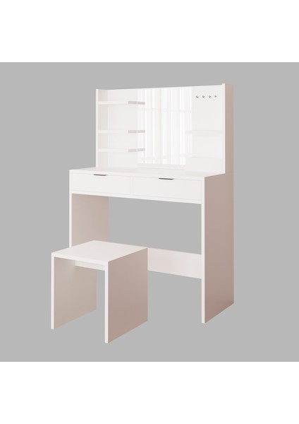 V5050 Diena Takı Askılı Raflı Tabureli Makyaj Masası Aynalı Beyaz modelleri