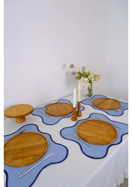 4'lü Mavi Flow Duck Keten Yıkanabilir Leke Tutmaz Biyeli Supla Amerikan Servis 40X50 cm