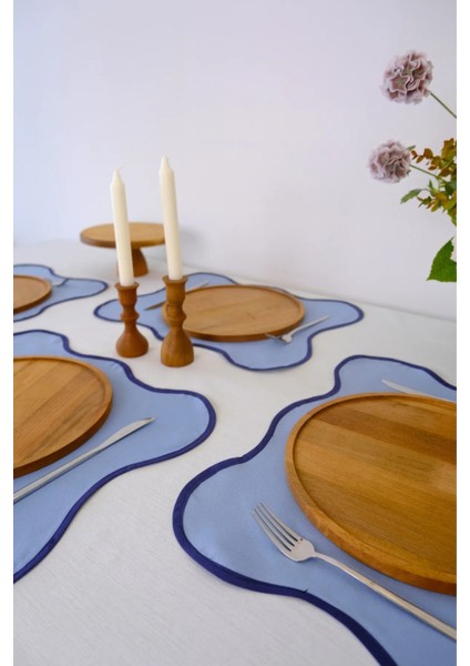 4'lü Mavi Flow Duck Keten Yıkanabilir Leke Tutmaz Biyeli Supla Amerikan Servis 40X50 cm