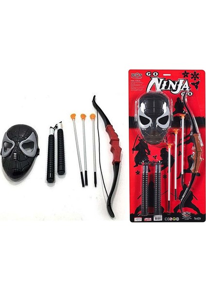 Elite Ninja Maskeli Ok Yay Mıncıka Oyuncakları Hepsi Bir Arada Oklu ve Mınçıkalı Ninja Oyun Seti 1 Adet