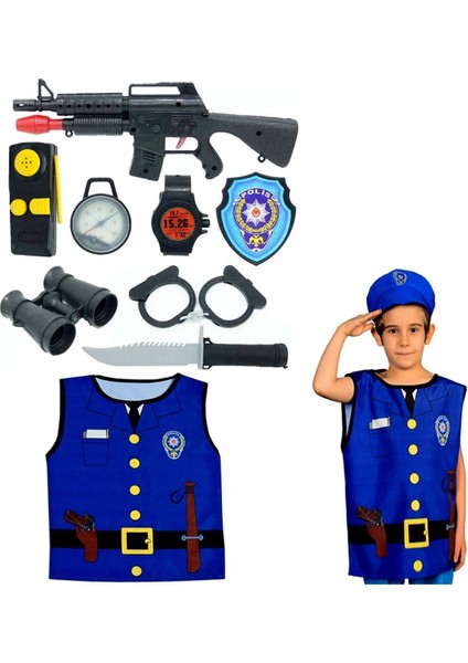 Elite Polis Seti Set 7 Parçadan Oluşmaktadır.+Polis Kostümü 2li Set Oyun Setı Oyuncak 1 Adet