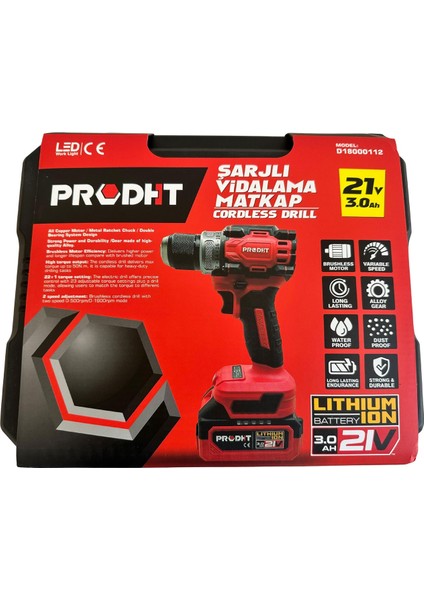D18000112 Çift Akülü Şarjlı Vidalama Li-Ion 3.0 Ah - 21V