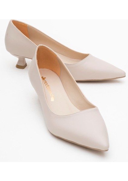 Kadın Topuklu Ayakkabı Bej Cilt