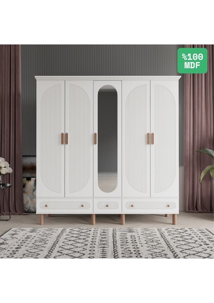 Soho 5 Kapaklı Aynalı Çekmeceli Mdf Gardırop