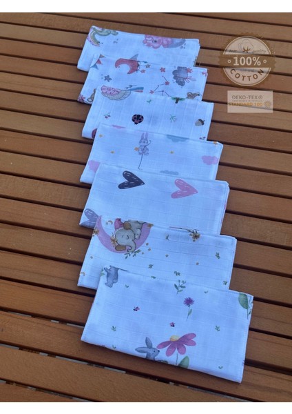 Ftbabycollection Müslin Ağız Mendili , Ağız Bezi %100 Pamuk Çift Katlı 7'li PAKET 22X20 CM