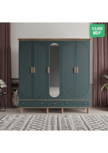 Soho 5 Kapaklı Aynalı Çekmeceli Mdf Gardırop