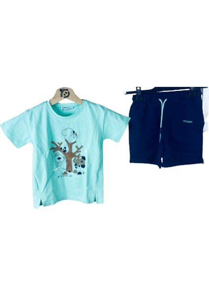 Erkek Çocuk Koala Baskılı Mint T-Shirt Bağcıklı Lastikli Şort İkili Takım modelleri