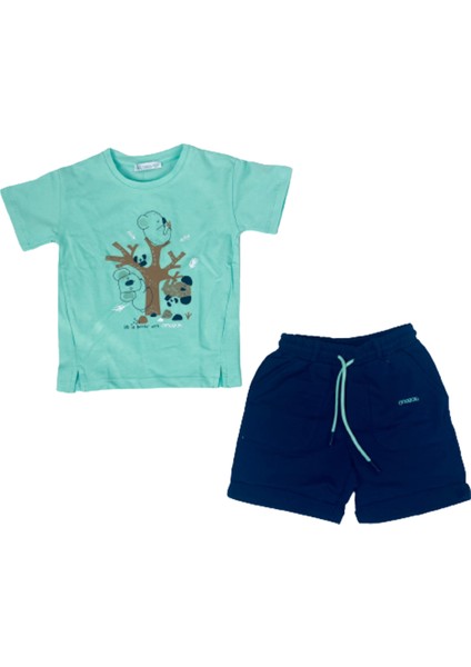 Erkek Çocuk Koala Baskılı Mint T-Shirt Bağcıklı Lastikli Şort İkili Takım fırsatları