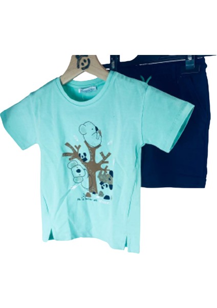 Erkek Çocuk Koala Baskılı Mint T-Shirt Bağcıklı Lastikli Şort İkili Takım indirimleri