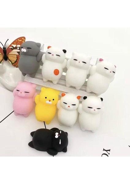 Elite 5 Adet Hayvan Figürlü Kedi Sukuşi Squishy Oyuncak Renkli 1 Adet