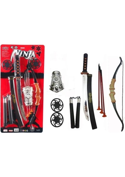 Elite Ninja Samuray Dövüş Savaş Seti Ok Yay Kılıç Kalkan Mınçıka Ninja Yıldız Fırlatma Bıçağı 10 Parça 1 Adet
