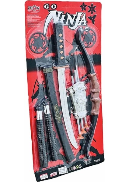 Elite Ninja Samuray Dövüş Savaş Seti Ok Yay Kılıç Kalkan Mınçıka Ninja Yıldız Fırlatma Bıçağı 10 Parça 1 Adet