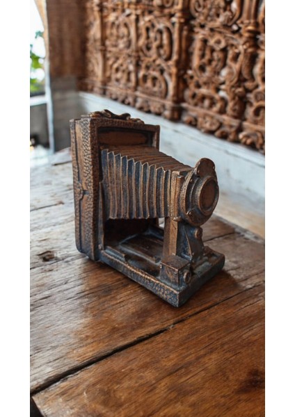 Vintage Körüklü Fotoğraf Makinesi Görünümlü Metal Biblo & 13X12X7 cm