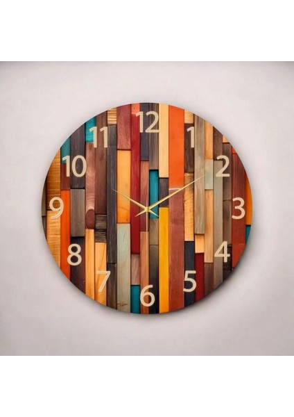 Modern Renkli Baskı Ahşap Desenli Sayılı Hediyelik Ahşap Sessiz Duvar Saati 50CM fiyatları