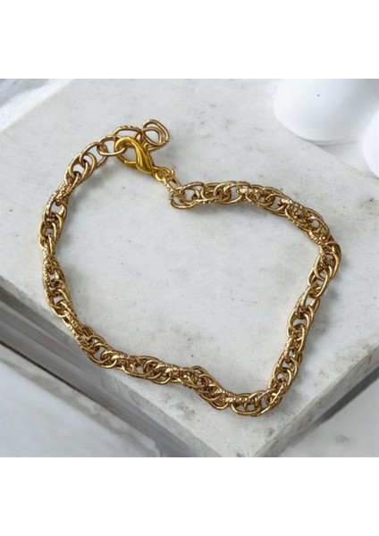 Altın Gold Renkli Modern Şık Altın Kaplı Zincir Bileklik