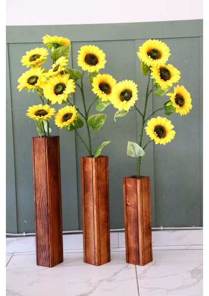 Ahşap Set Dekoratif Vazo , Kuru Çiçek Vazosu , Biblo Vazo 40-50-60 cm