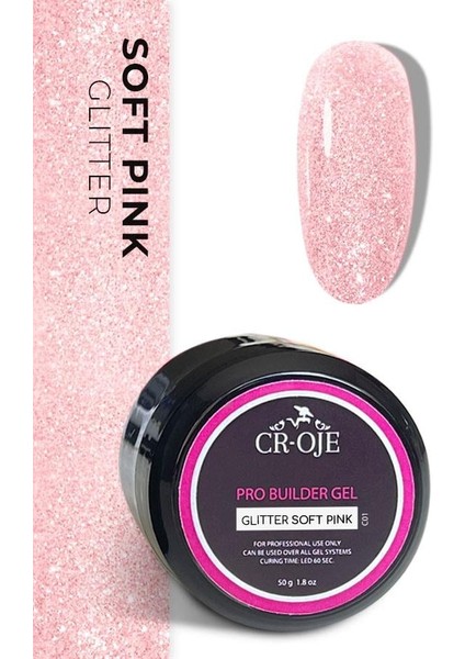 (Orta Akışkan Kıvam) Pro Builder Gel (Glitter Soft Pink) 50 gr