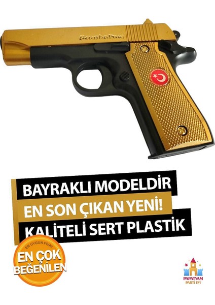 Elite Türk Bayraklı Boncuklu Oyuncak Tabanca Seti - Gold ve Gümüş Renk Ile 30 Paket Bonus Boncuk 1 Adet