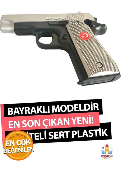 Elite Türk Bayraklı Boncuklu Oyuncak Tabanca Seti - Gold ve Gümüş Renk Ile 30 Paket Bonus Boncuk 1 Adet