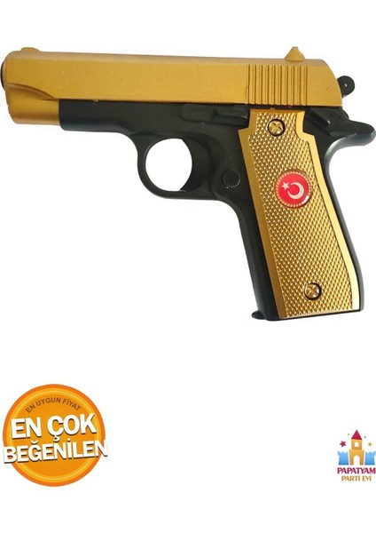 Elite Türk Bayraklı Boncuklu Oyuncak Tabanca Seti - Gold ve Gümüş Renk Ile 30 Paket Bonus Boncuk 1 Adet