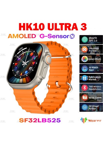 HK10 Ultra 3 Akıllı Saat 2.02" Amoled Ekran 1gb Rom Yerel Müzik Desteği Tws Çift Kordon