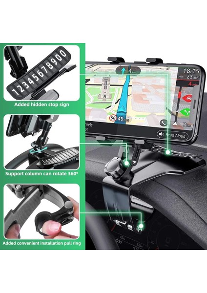 Çok Fonksiyonlu Araç Telefon Tutucu: 360 Derece Dönebilen, Ayarlanabilir Yükseklik, Siyah fiyatları