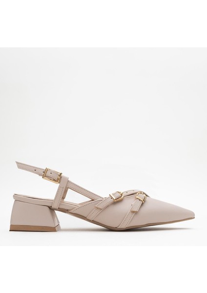 Kadın Arkası Açık Çapraz Tokalı Topuklu Ayakkabı Bej Cilt fiyatları