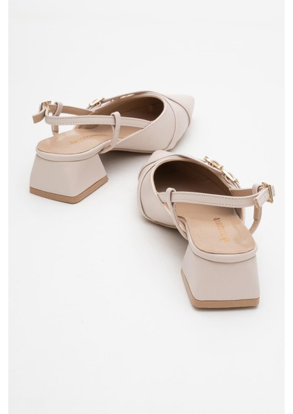 Kadın Arkası Açık Çapraz Tokalı Topuklu Ayakkabı Bej Cilt fırsatları