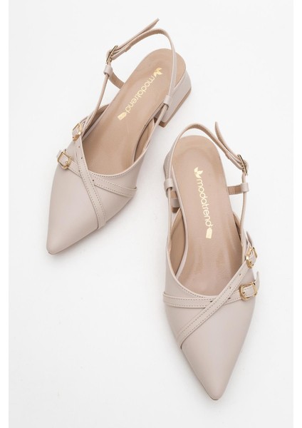 Kadın Arkası Açık Çapraz Tokalı Topuklu Ayakkabı Bej Cilt indirimleri