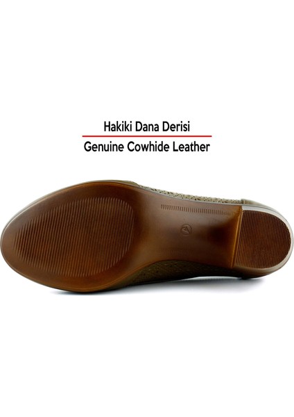 Madre Kahverengi Hakiki Dana Derisi Vintage Desenli Kalın Topuklu Günlük Klasik Ayakkabı