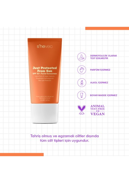 JUST PROTECTED FROM SUN - SPF50+ Leke Karşıtı Yüksek Korumalı Güneş Kremi | Tüm Cilt Tipleri 50ml indirimleri