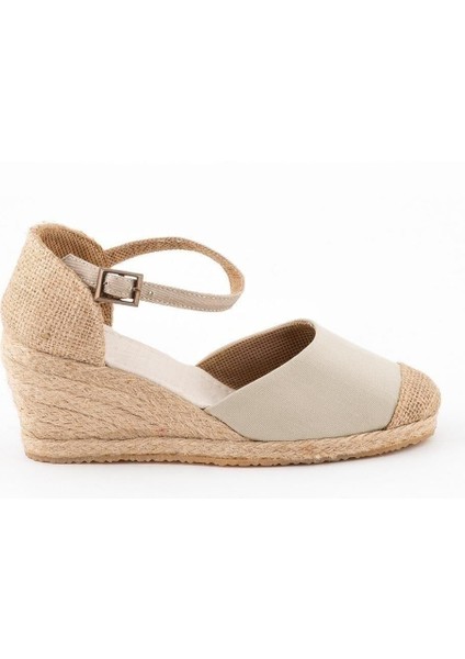 Gerçek Elişi Burnu Hasır Dolgu Topuk Bej Keten Hasır Espadril Handmade