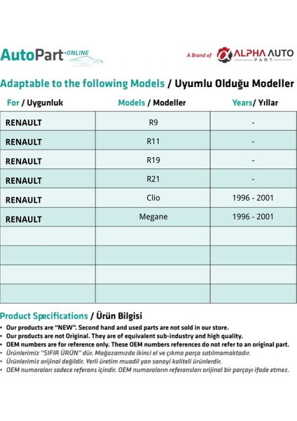 Renault için Vites Tıkırtı Burcu fiyatları
