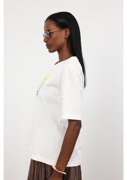 Beyaz Les Palms Baskılı Basic Tişört 0494 indirimleri