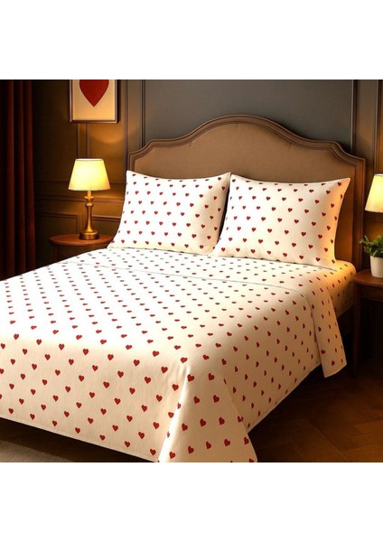 Amour Kırmızı Kalpli %100 Pamuk Çift Kişilik Nevresim Seti – Çarşafsız (Nevresim + 2 Yastık Kılıfı)