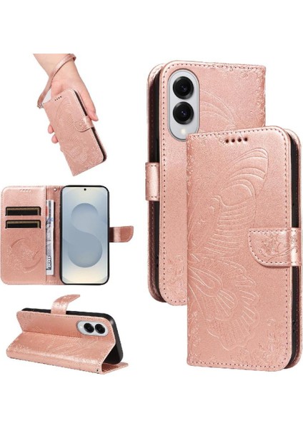 Samsung Galaxy S25 Kenar Yüksek Kaliteli Deri Kabartmalı El Için Flip Case (Yurt Dışından)