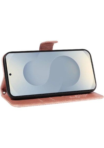 Samsung Galaxy S25 Kenar Yüksek Kaliteli Deri Kabartmalı El Için Flip Case (Yurt Dışından)