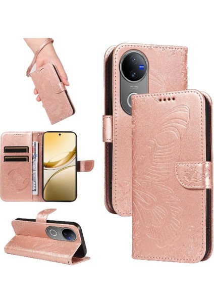 Vıvo V50 5g Kabartmalı Kelebek Ayrılabilir El Kayışı Ile Flip Case (Yurt Dışından)