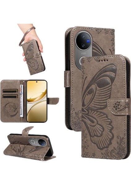 Vıvo V50 5g Kabartmalı Kelebek Ayrılabilir El Kayışı Ile Flip Case (Yurt Dışından)