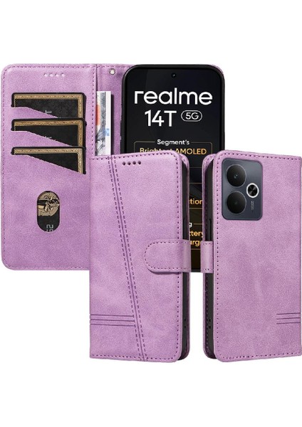 Realme Için Filp Durumda 14 5g Cüzdan Telefon Kılıfı Kart Ile Preslenmiş Pu Deri (Yurt Dışından)