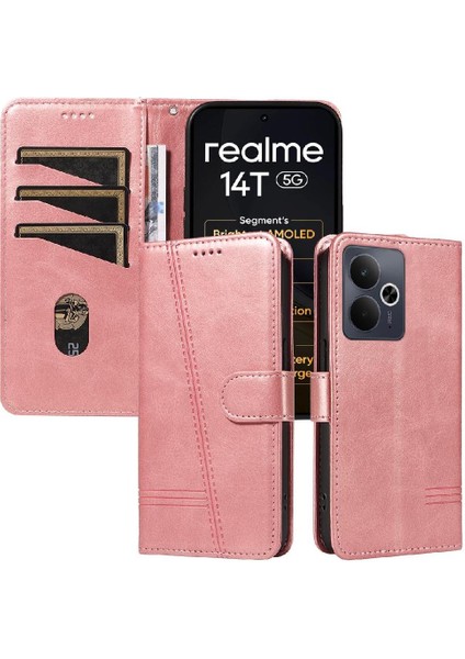 Realme Için Filp Durumda 14 5g Cüzdan Telefon Kılıfı Kart Ile Preslenmiş Pu Deri (Yurt Dışından)