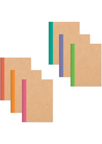 Kareli Stickerli Kraft Kapak 6'lı Defter Set | 18,5 x 26 cm | 50 Yaprak