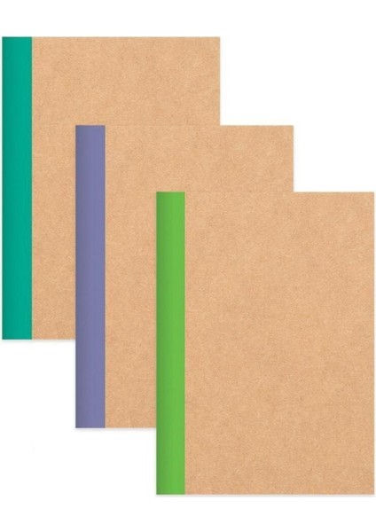 Kareli Stickerli Kraft Kapak 3'lü Defter Set | 18,5 x 26 cm | 50 Yaprak