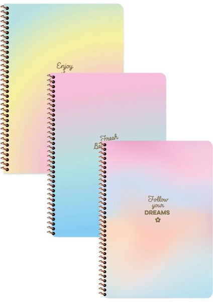 A4 Çizgili Spiralli Peri Tozu Defter Seti 3 Adet | 80 Yaprak