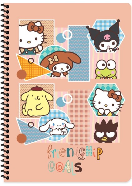 Hello Kitty And Friends Çizgili Defter | 16,5 x 22,5 cm | Spiralli – 80 Yaprak