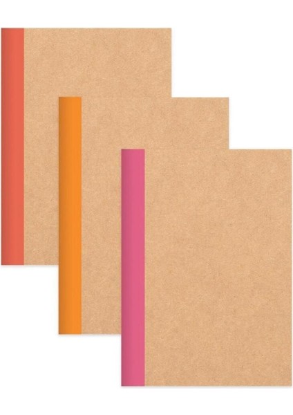 Kareli Stickerli Kraft Kapak 3'lü Defter Set | 18,5 x 26 cm | 50 Yaprak
