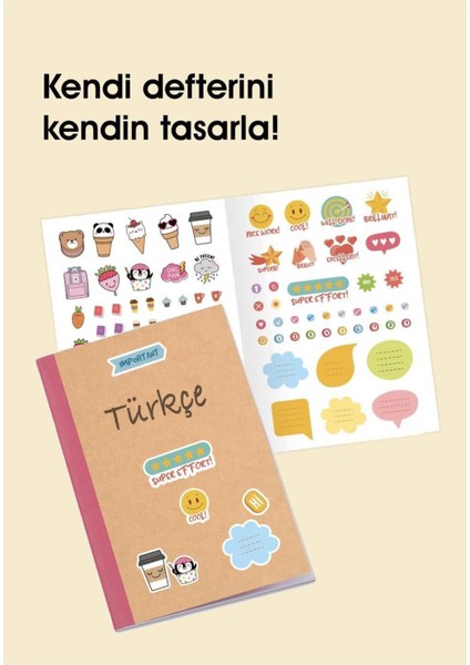 Kareli Stickerli Kraft Kapak 3'lü Defter Set | 18,5 x 26 cm | 50 Yaprak fiyatları