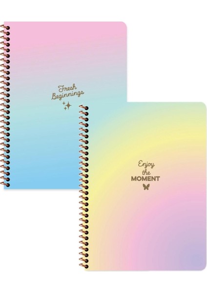 Peritozu Çizgili Stickerli Defter Seti 2 Adet | 16,5 x 22,5 cm | Spiralli – 80 Yaprak