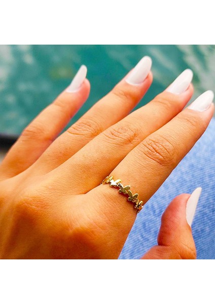 Gümüş Yüzük - Kadın Sıralı Kelebek Uğur Yüzüğü - 925 Ayar Hediye Gümüş Yüzük - Kelebek Şans Yüzüğü modelleri