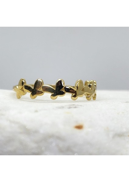 Gümüş Yüzük - Kadın Sıralı Kelebek Uğur Yüzüğü - 925 Ayar Hediye Gümüş Yüzük - Kelebek Şans Yüzüğü